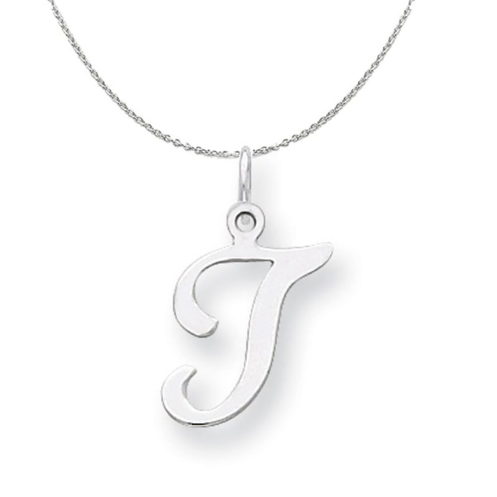 Silver, Sophia Collection, Small Script Initial T Necklace - 16 In